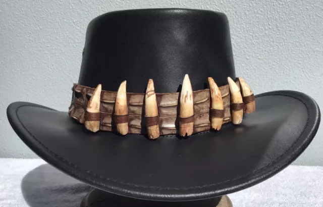 Genuine Crocodile leather hatband Adjustable 7 real teeth Dundee Australian made