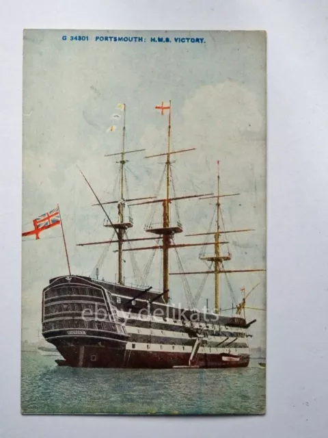 SHIP HMS VICTORY Portsmouth Royal Navy Sailboat Old Postcard 34301