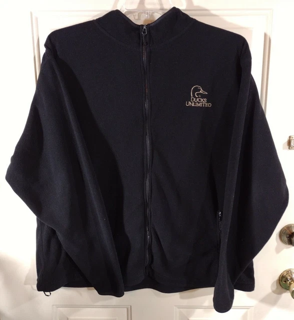 Ducks Unlimited Mens XL Full Zip Up Black Soft Fleece Zipper Pockets long sleeve