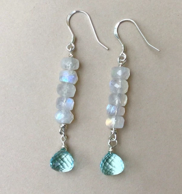 New Sundance Charm Moonstone Aquamarine Sterling Silver Handcrafted Earrings