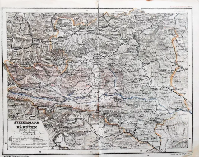 Steiermark und Karnten Landkarte Kozenn's Schul-Atlas