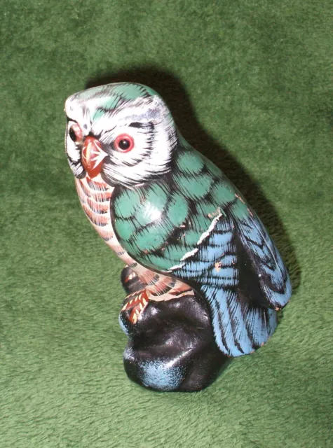 VINTAGE OWL ornament Lovely Ceramic Owl ornament hand painted green blue