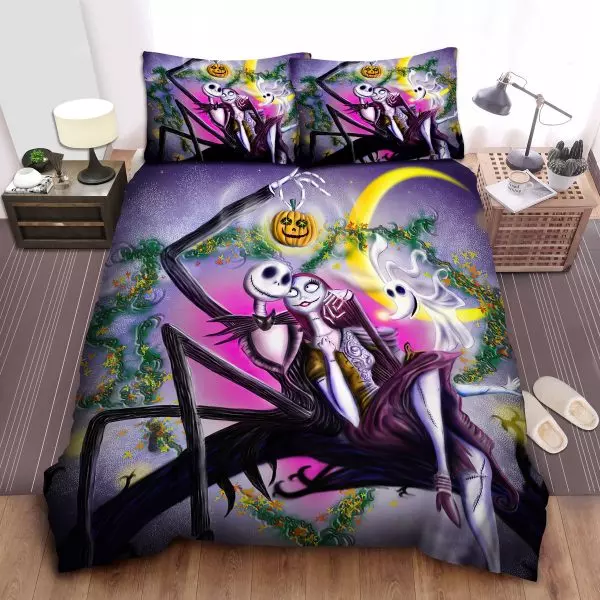 Holiday Gift Idea Jack & Sally Halloween Duvet Cover Set (4pcs)