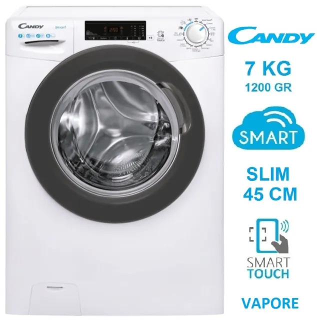 Lavatrice 7 Kg 1200 Gr Cl.d Slim 45 Cm Smart Vapore Candy Css4127Tre/1-11