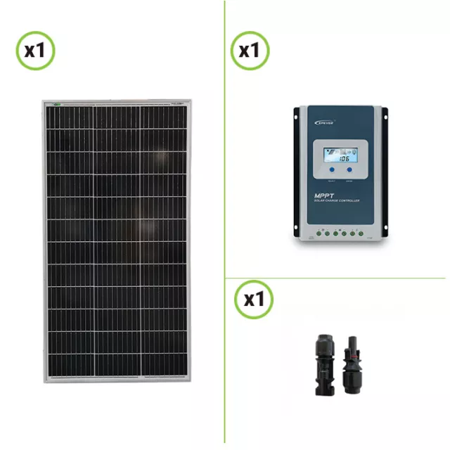 Kit Panneau solaire 100W 12V monocristallin Régulateur MPPT Tracer 10A 100 Voc