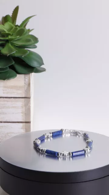 Moderna Pulsera Para Hombres Con Cruz y Piedras de Lapislázuli Acero Inoxidable