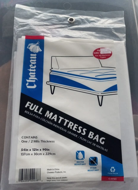 Chateau Full Mattress Bag Premium Sure Fit Cover 2 Mils Thickness - 54"X12"X90"