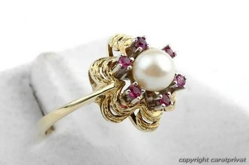 Perlen Rubin Ring 585 er Gelbgold Gr 57