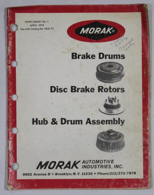 Morak Brakes Supplement Parts Book ~ 1974 ~ Catalog # 1