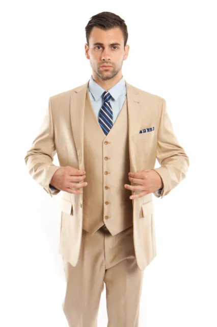 Men's Tailored Fit Suit Two Button Textured Three Piece Jacket Business Suits