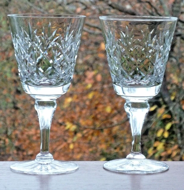A Pair of Signed Edinburgh Cut Crystal,Scotland,Glenshee Wine Glasses 5 3/4"