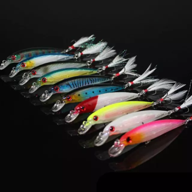 10pcs 9cm 8g Fishing Lures Crankbaits Hook Minnow Baits Tackle Crank Fishing Kit