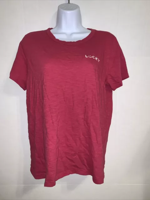 Lucky Brand Womens Size XL Red Embroidered Crew T-shirt Short Sleeve Pre-owned