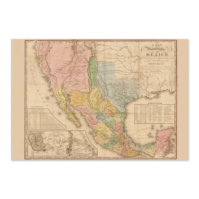 1820s “United States of Mexico” Vintage Style Southest Wall Map - Classic Art