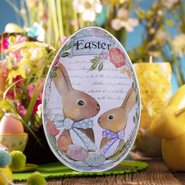 Egg Easter Color Rabbit Tin Candy Eggshell Box Cute Egg Box Home Decoration (A)