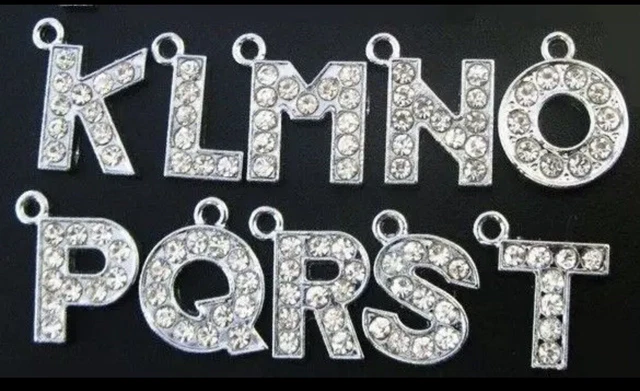 Alphabet Letter Charm Pendants 5 Pcs 14mm Rhinestone Alloy Charms