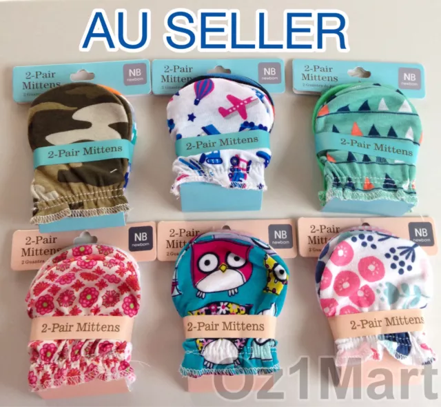 2 Pairs Quality Cotton Cute Baby Newborn Mittens Gloves for Girls and Boys