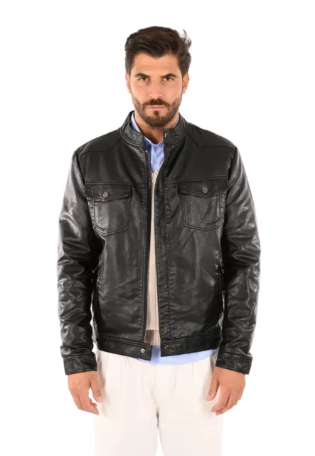 Giubbotto Uomo Pelle Invernale Giacca Biker con Tasche Giubbino Chiodo Slim Fit