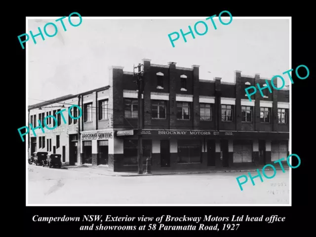 Old Large Historical Photo Of Camperdown Nsw Brockway Motors Showroom 1927