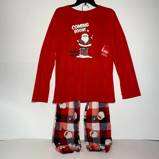 Girls 18 Plus Pajama Set Christmas Santa Top & Bottoms Fleece PJS Jammies NEW 