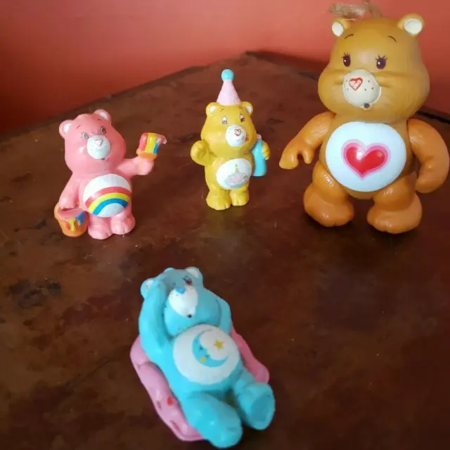 Lot Of 4 Care Bears 1980s Figurines PVC Cheer Bear Tenderheart Birthday Sleepy