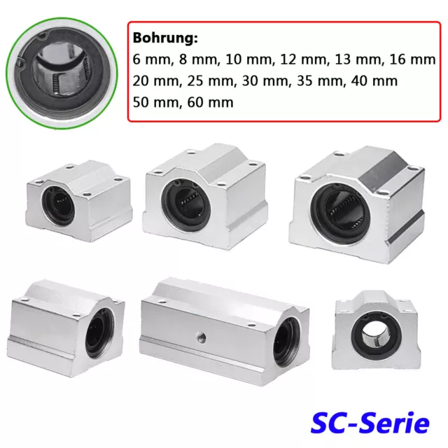 Lineares Kugellager Stehlager Schiebeeinheit CNC Bohrung 6,8,10,20,30,40,50,60mm