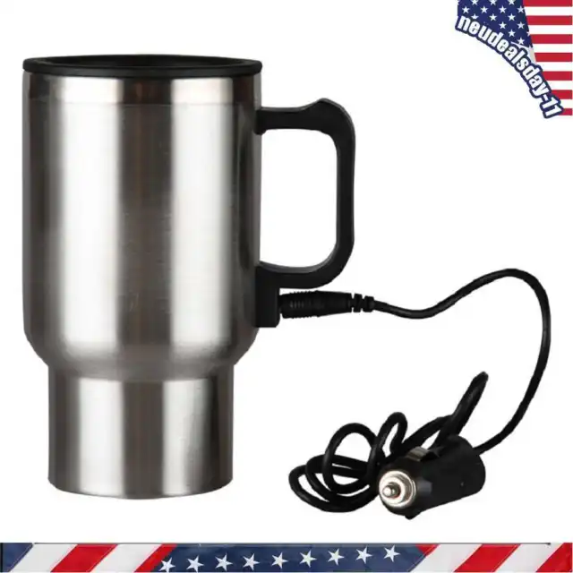 12V Portable 450ml Auto Car Heating Cup Stainless Steel Heater Kettle Mug