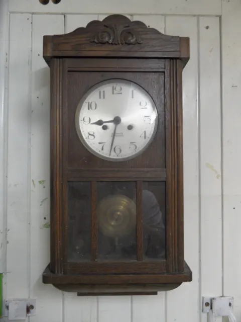 Antique German Oak 8 Days Striking Wall Clock for Repair/Restoration w/Key