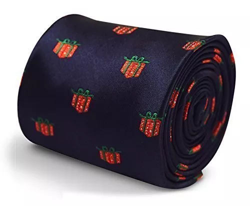 Frederick Thomas Designer Mens Tie - Dark Navy Blue - Christmas Present Print