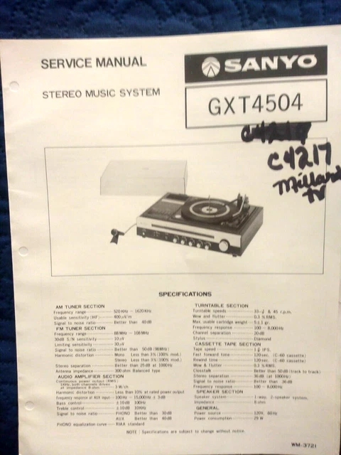 Sanyo- Gxt 4504/ Stereo Music System Service Repair Manual