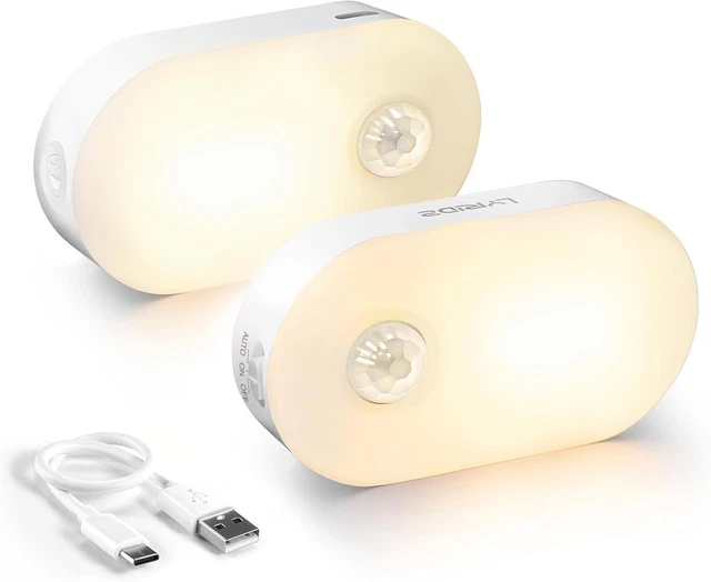 LYRIDZ MOTION SENSOR Night Light 2 Pack USB Rechargeable LED Dimmable ...