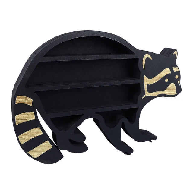 Crystal Display Shelf Raccoon Design Wooden Floating Shelf 3 Tiers