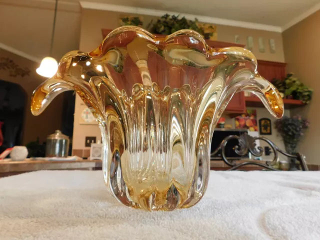 MCM Heavy Yellow Blown Glass Vase By Teleflora