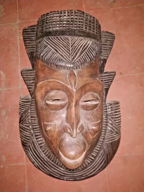 Antique African Wooden Hand Carved Tribe Lady Face Mask Decorative Collectible