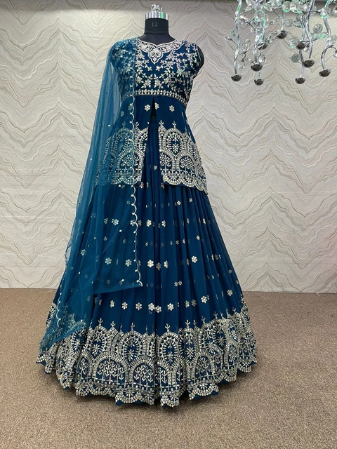 Long Choli Sequence Kurti Lehenga Indian Koti Kameez Lengha Sari Lehnga Dupatta