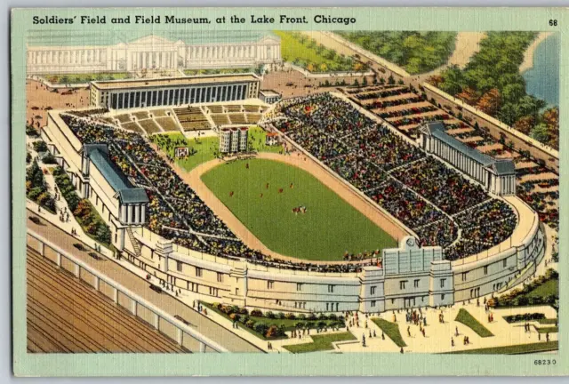 Chicago, Illinois IL - Field Museum & Soldiers Field Stadium - Vintage Postcard