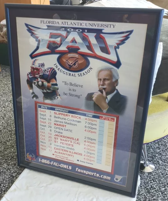 Florida Atlantic University 2001 Inaugural Season Football Schedule Poster Frame 2