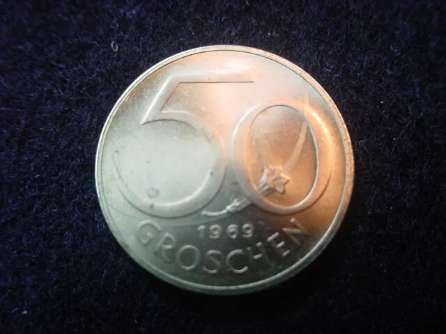 Austria 1969 Fifty Groschen Coin, From Proof Set, KM 2885 2