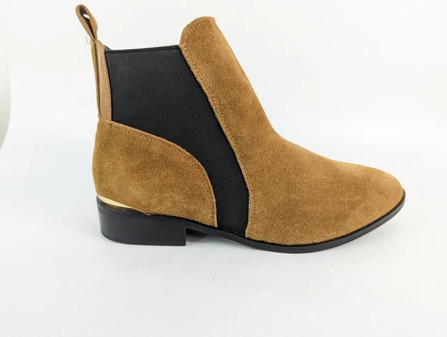 River Island Marron Daim Cuir Chelsea Bottines Style UK 6 Ue 39