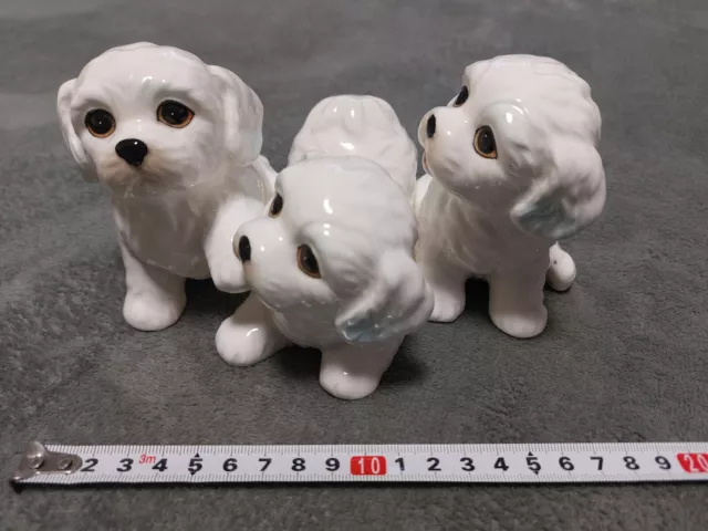 Maltese Puppies Hand Painted Kato Kogei White Dogs Vintage Ceramic Figurine