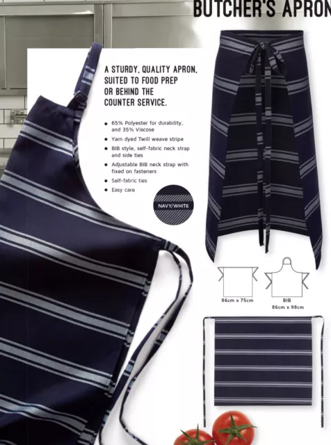 JB's wear Navy / White Yarn Dyed Twill Weave Stripe Butcher's Apron Food PREP