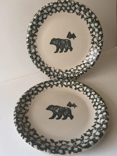 2 Folk Craft Tienshan North Country Stoneware 10.5" Serving Dinner Plates - Bear