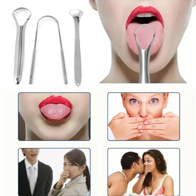 Limpiador de lengua de acero inoxidable raspador cuidado dental higiene boca oral EE. UU. 2