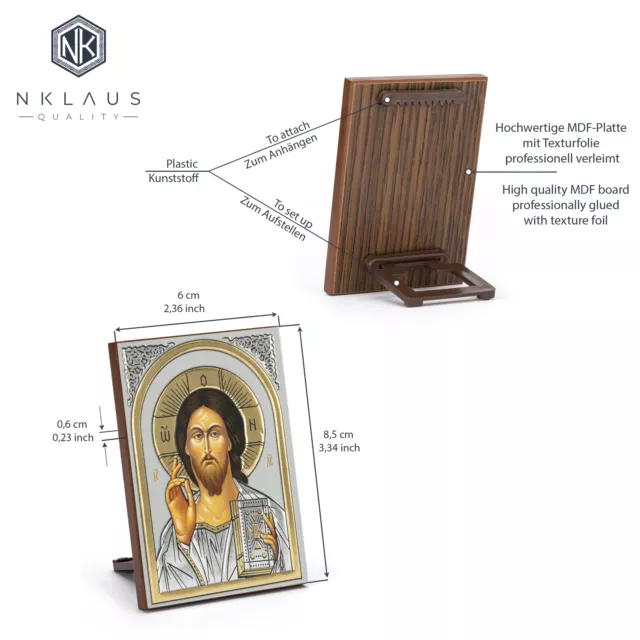Ikone Holz 6x8,5cm Kultbild christlich Heiligendarstellung Goldprägung 2