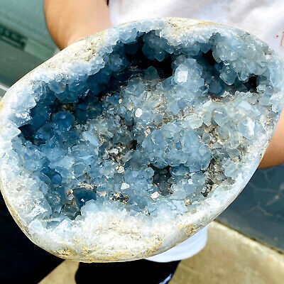 6.2LB Natural blue celestite geode quartz crystal mineral specimen healing.