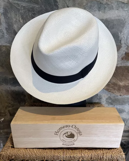 Genuine Homero Ortega Rollable Panama Hat from Cuenca with Balsa Wood Travel Box