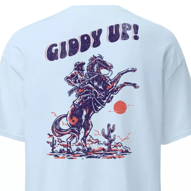 Giddy Up T-Shirt, Western Boho Country Southern Cowboy Boots Howdy Back Print