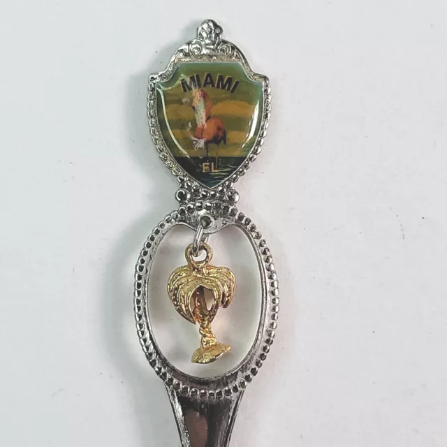 Miami Florida Souvenir Spoon Palm Tree Charm Pink Flamingo Sunshine State 4"