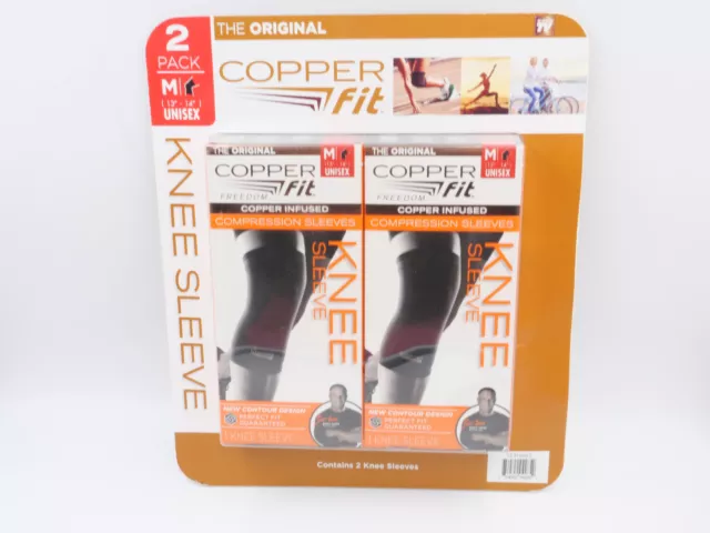 Copper Fit Freedom Compression Knee Sleeve, Size M 13-14", Pack of 2 Unisex