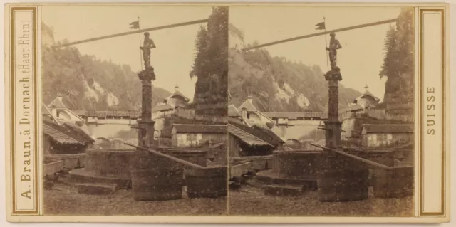 Schweiz Freiburg c1865 Foto Adolphe Braun Stereo Vintage Albumin